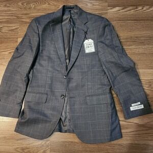 Jos. A. Bank Mens Blazer 38 38R Silk Wool Gray Plaid Sport Coat Tailored Fit,L30